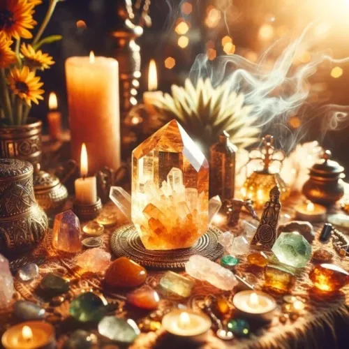 Citrine stone under different lighting conditions showing color variation