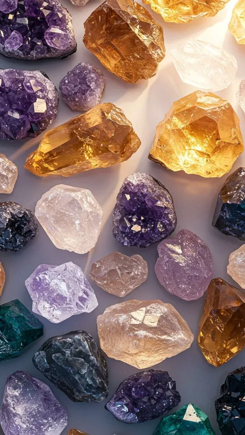 Close-up of citrine and aventurine stones showing textures