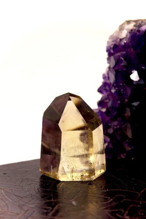 Comparison of different citrine colors and cuts under natural lighting