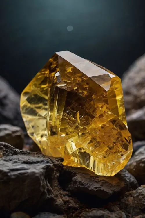 Close-up of citrine and yellow sapphire in gold setting showing light reflection
